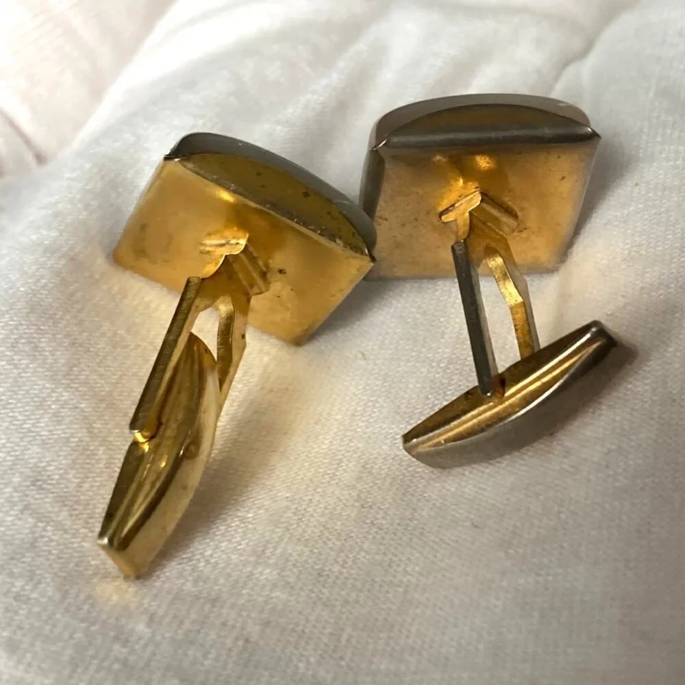 Vintage Mens Cufflinks Tie Clips Lot Gold Silver Tone Mixed Designs Mid Century